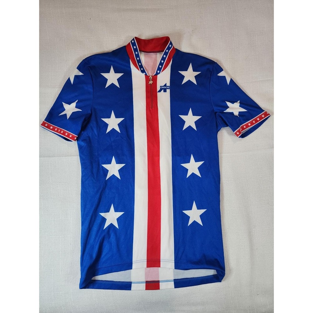 Vintage Assos Cycling Jersey Mens Large Stars and Stripes Red White Blue Swiss